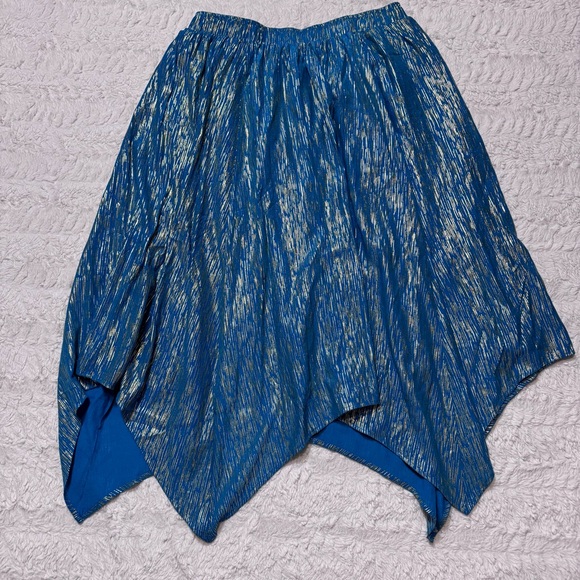 Nanette Metallic Blue & Gold Fairy Skirt XL boho flowy retro - Picture 2 of 6